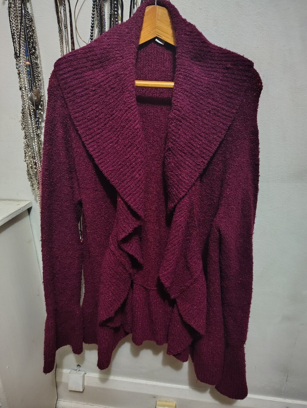 2xl - Women's Wine Shawl Sweater